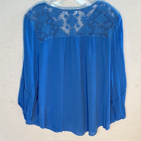 JohnPaulRichard Petites gauze and lace blouse china blue size petite XL - Picture 7 of 16